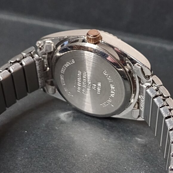 6 Inch Two Tone Metal Stretch Watch With White Dial - Picture 8 of 12